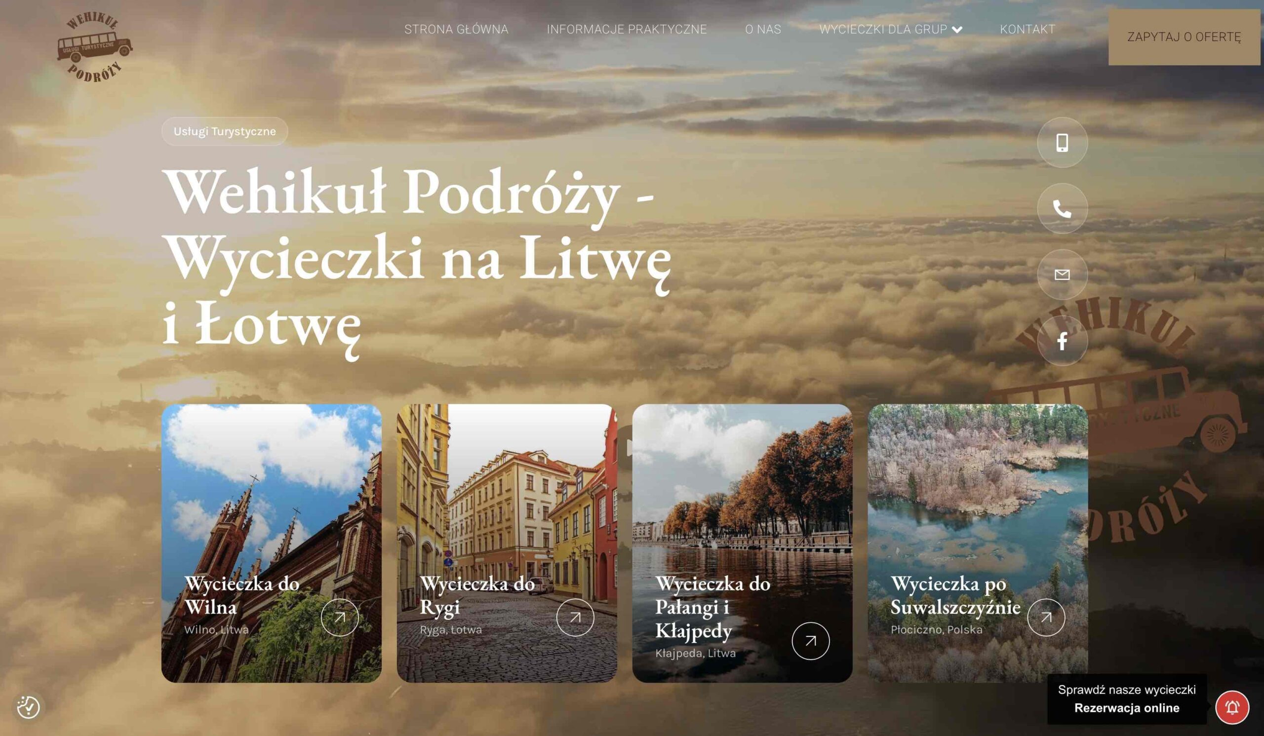 Strona internetowa biura podróży Wehikuł Podróży z Augustowa