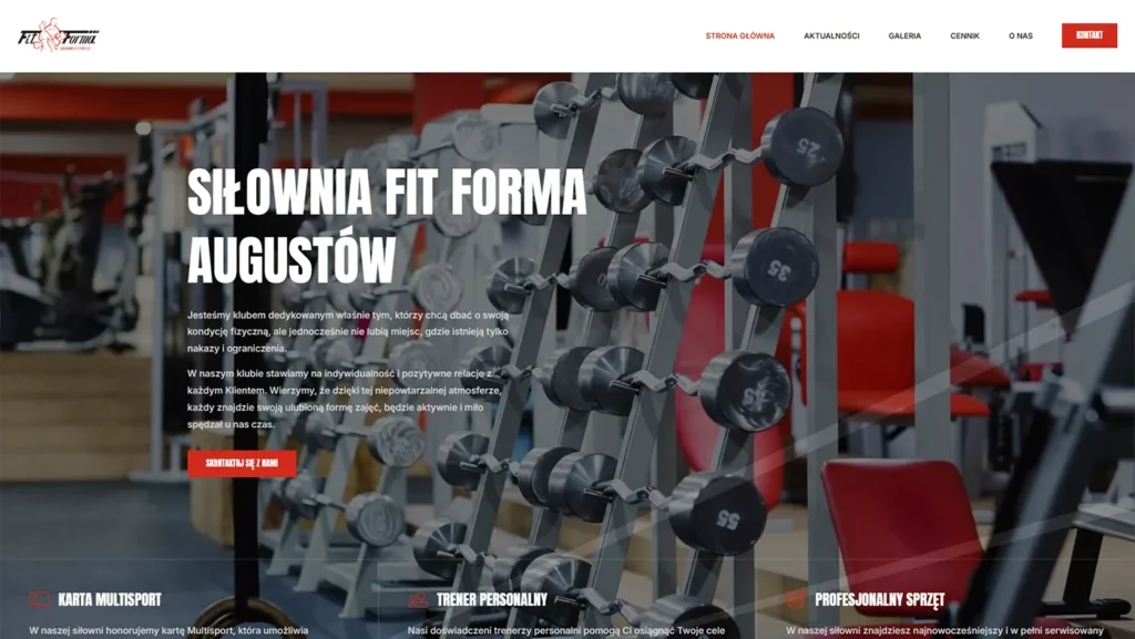 fit forma augustów - prosta strona internetowa dla lokalnej siłowni