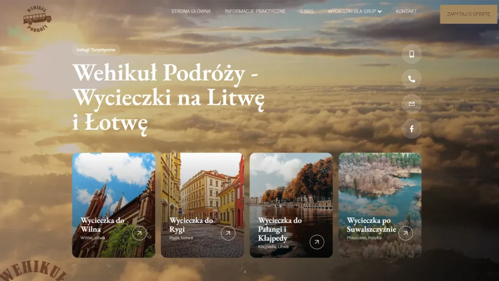 wehikuł podróży - strona internetowa dla biura podróży z augustowa